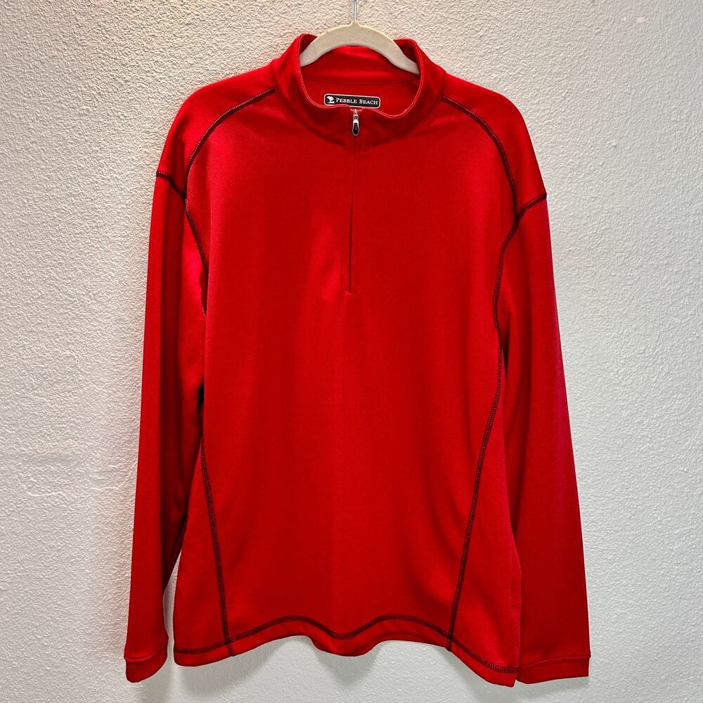 Pebble Beach Shirt Mens Large Red 1/4 Zip Golf Performance Pullover Casual